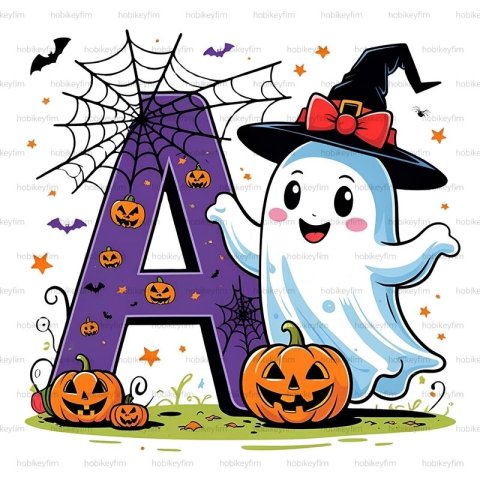 Cadılar Bayramı Temalı "A" Harfi ve Sevimli Hayalet İllüstrasyonu