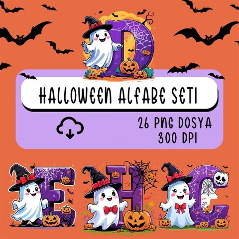 Halloween Alfabe Seti - 26 Harf PNG - Süblimasyon ve Dijital Baskı İçin Hazır