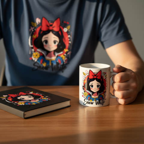 Snow White Sublimation Design PNG - Modern Anime Pamuk Prenses Dijital Baskı Dosyası