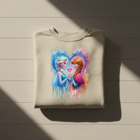 Frozen Elsa and Anna Sublimation PNG - Watercolor Princess Sisters Digital Design