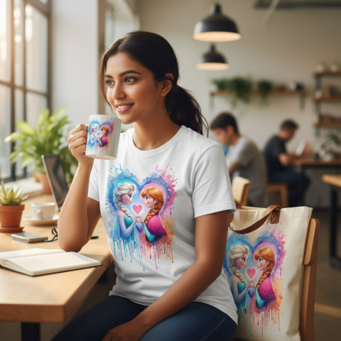 Frozen Elsa and Anna Sublimation PNG - Watercolor Princess Sisters Digital Design