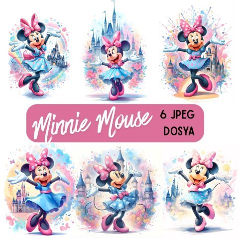 Minnie Mouse Sublimasyon Tasarım Seti – 6 JPEG Dijital Baskı Dosyası | Kupa, Tişört, Poster Baskı
