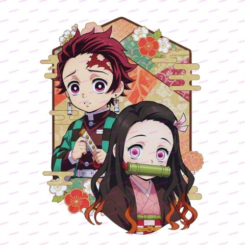 Tanjiro & Nezuko Anime Chibi PNG - Sublimasyon ve DTF İçin Yüksek Kalite