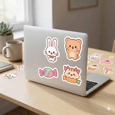 "Kawaii Hayvan Çıkartma Seti Vektör İllüstrasyonu