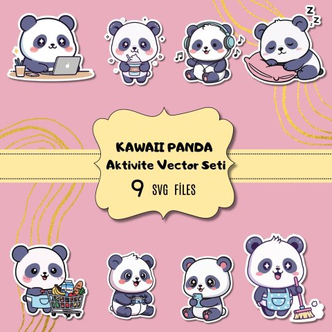 Kawaii Panda Activite Vector Set