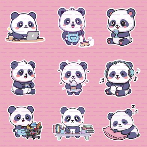 Kawaii Panda Activite Vector Set
