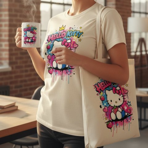 Hello Kitty Graffiti Baskı Dosyası - Tişört ve Kupa İçin Yüksek Çözünürlüklü Şeffaf PNG