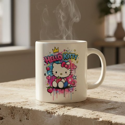 Hello Kitty Graffiti Baskı Dosyası - Tişört ve Kupa İçin Yüksek Çözünürlüklü Şeffaf PNG