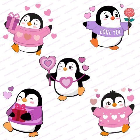 Cute Penguin Love Illustration | Sevimli Penguen Aşk Tasarımı